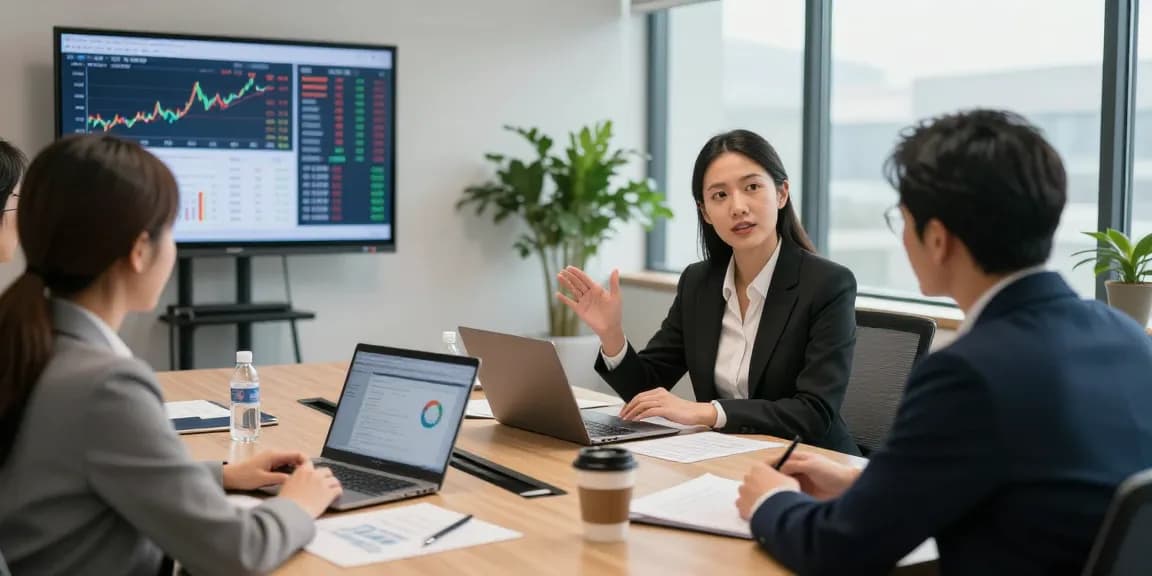 Financial Advice Gold Coast consultation between a professional advisor and clients in a modern office setting.